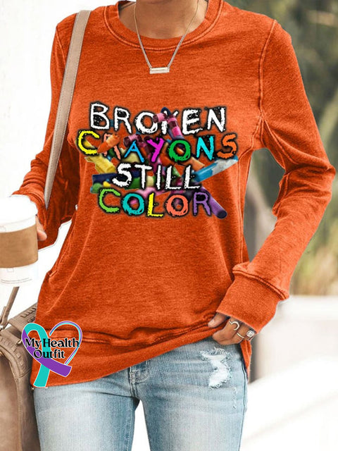 Women’s Broken Crayons Still Color Print Sweatshirt Orange / S