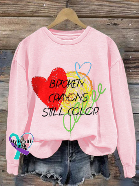 Women’s Broken Crayons Still Color Print Sweatshirt Pink / S