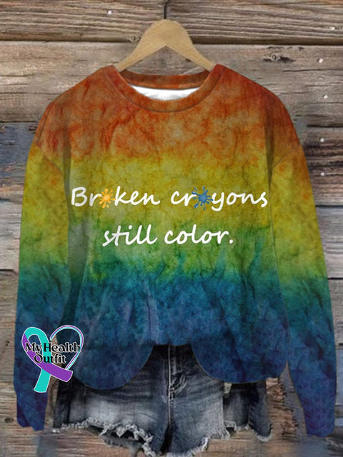 Women’s Broken Crayons Still Color Printed Long Sleeve Sweatshirt Picture 1 / S