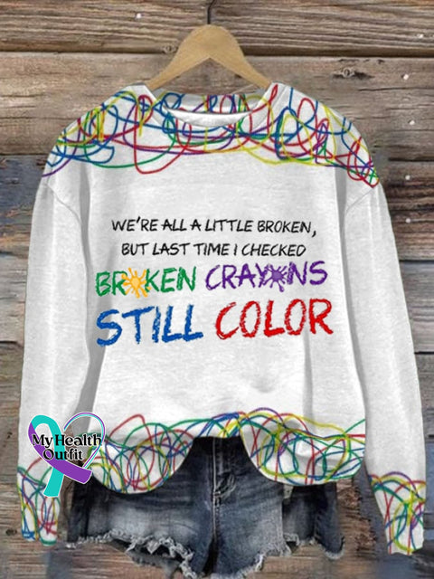 Women’s Broken Crayons Still Color Printed Long Sleeve Sweatshirt White / S