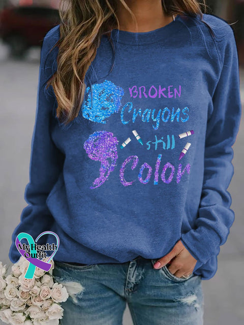 Women’s Broken Crayons Still Color Suicide Prevention Awareness Print Sweatshirt Blue / S
