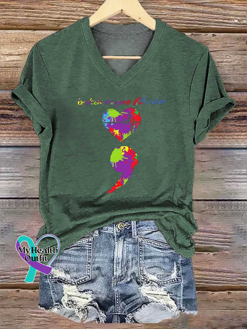 Women’s Broken Crayons Still Color V-neck Casual T-Shirt Green / S