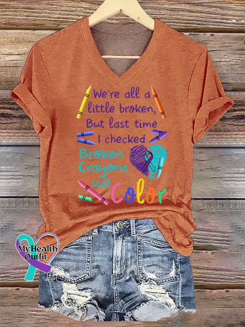 Women’s Broken Crayons Still Color V-neck Casual T-Shirt Orange / S