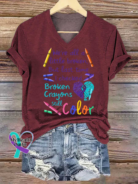 Women’s Broken Crayons Still Color V-neck Casual T-Shirt Red / S
