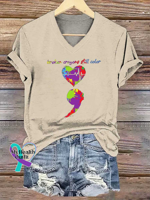 Women’s Broken Crayons Still Color V-neck Casual T-Shirt Sand / S