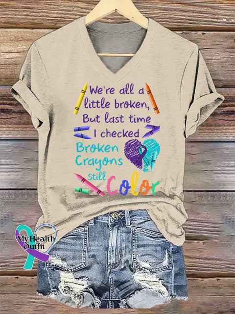 Women’s Broken Crayons Still Color V-neck Casual T-Shirt Sand / S
