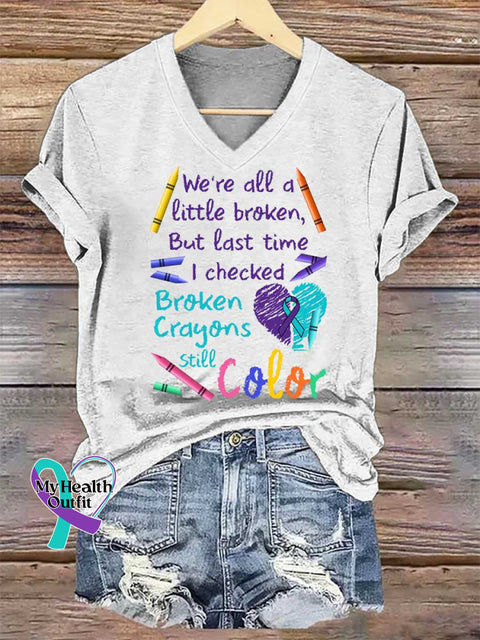 Women’s Broken Crayons Still Color V-neck Casual T-Shirt White / S
