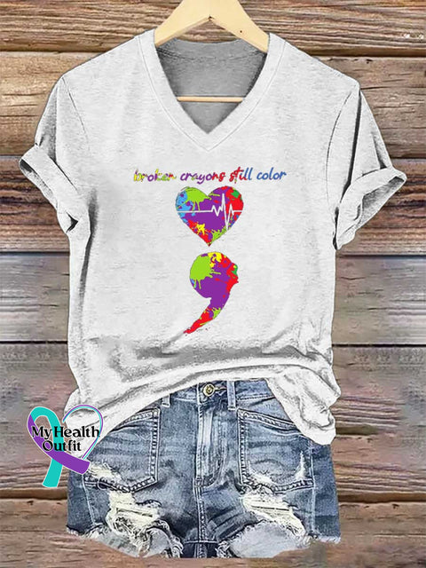 Women’s Broken Crayons Still Color V-neck Casual T-Shirt White / S