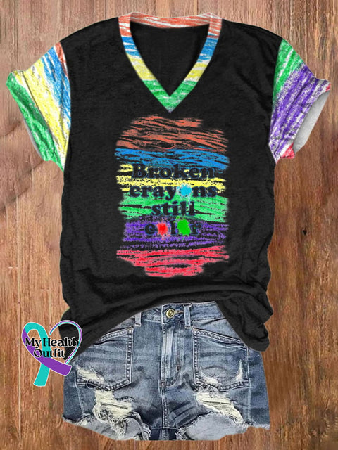 Women’s Broken Crayons Still Color V-Neck T-Shirt Black / S