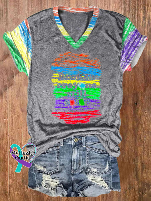 Women’s Broken Crayons Still Color V-Neck T-Shirt Grey / S