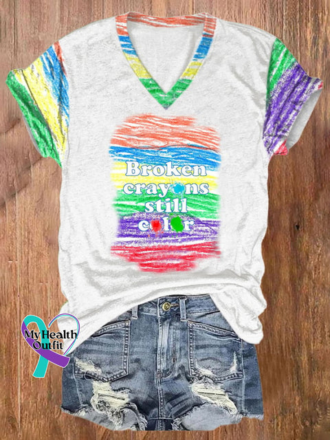 Women’s Broken Crayons Still Color V-Neck T-Shirt White / S