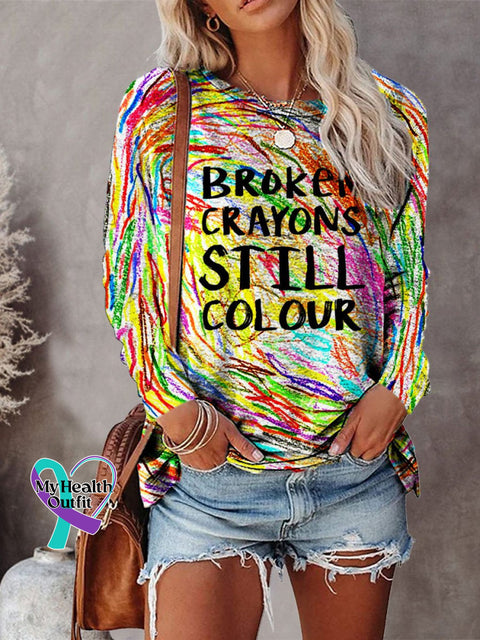Women’s Broken Crayons Still Colour Mental Health Awareness Casual Top Multicolor / S