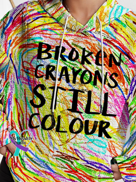 Women’s Broken Crayons Still Colour Mental Health Awareness Encourage Print Casual Knit Sweatshirt
