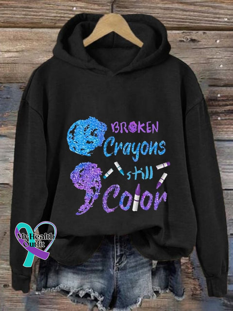 Women’s Broken Crayons Still Have Color Print Casual Hooded Black / S