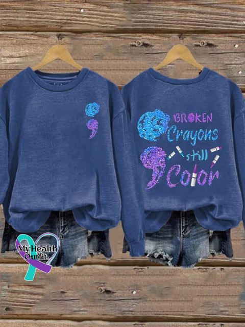 Women’s Broken Crayons Still Have Color Print Casual Hooded Blue / S