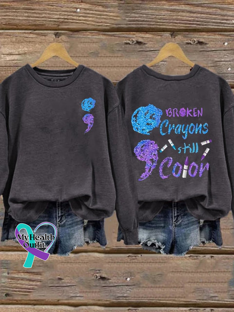 Women’s Broken Crayons Still Have Color Print Casual Hooded Dark Grey / S