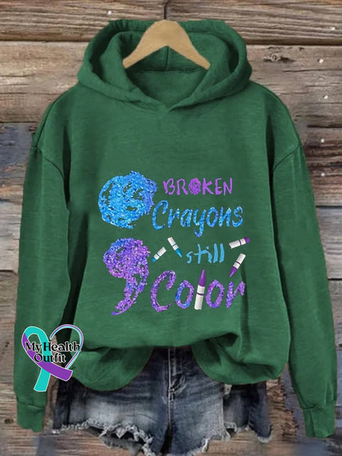 Women’s Broken Crayons Still Have Color Print Casual Hooded Green / S