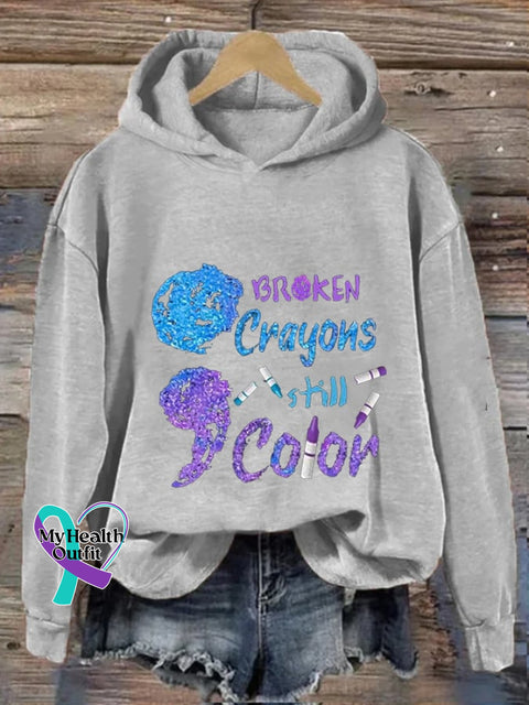 Women’s Broken Crayons Still Have Color Print Casual Hooded Light Grey / S