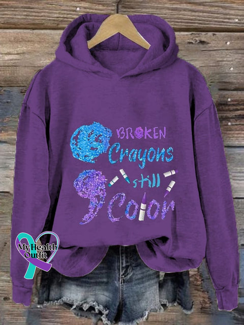 Women’s Broken Crayons Still Have Color Print Casual Hooded Purple / S