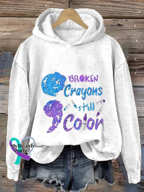 Women’s Broken Crayons Still Have Color Print Casual Hooded White / S