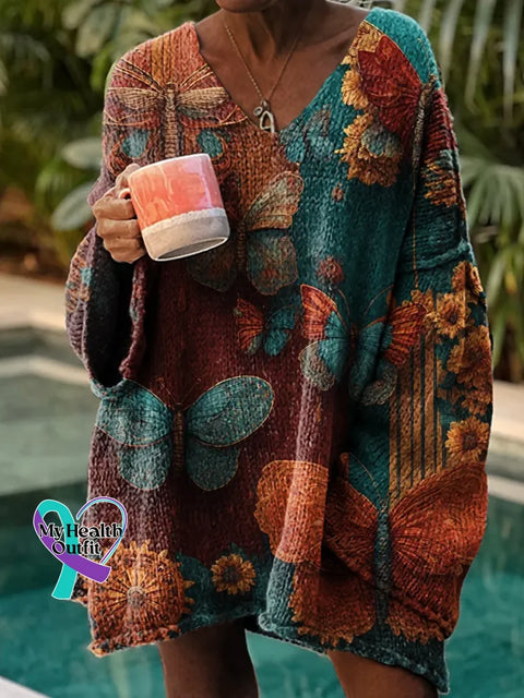 Women’s Butterflies Casual Pullover Sweater Multicolor / S