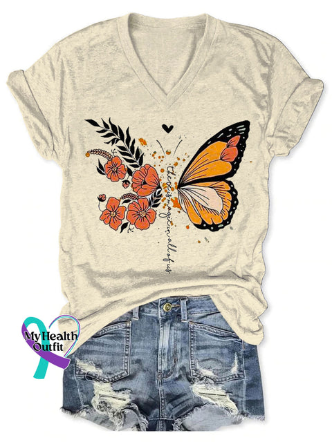 Women’s Butterfly There Is Magic In All Of Us Art Print V-neck Casual T-Shirt Sand / S