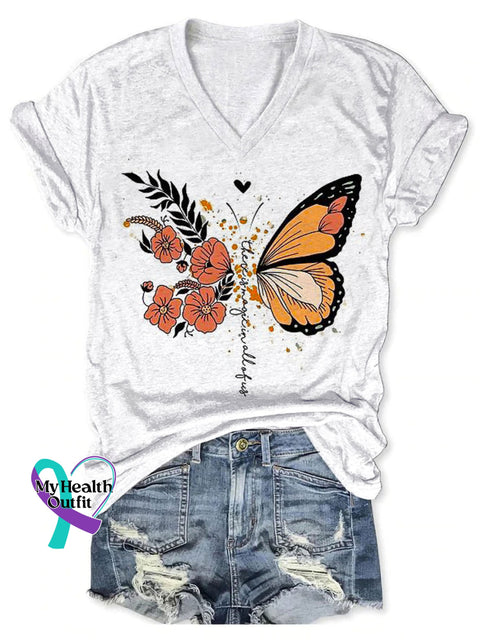 Women’s Butterfly There Is Magic In All Of Us Art Print V-neck Casual T-Shirt White / S