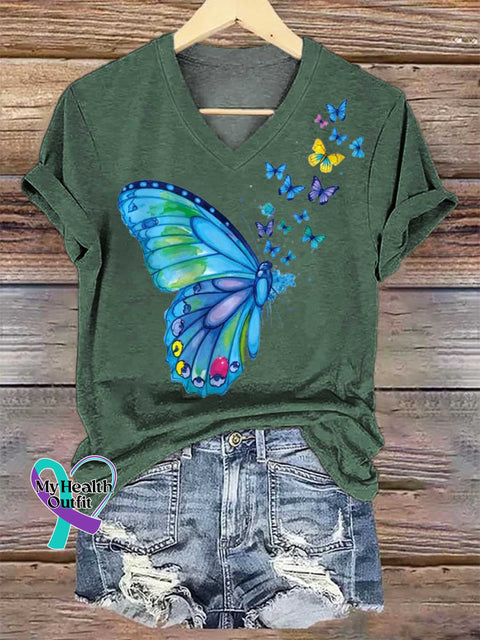Women’s Butterfly V-neck Casual T-Shirt Green / S