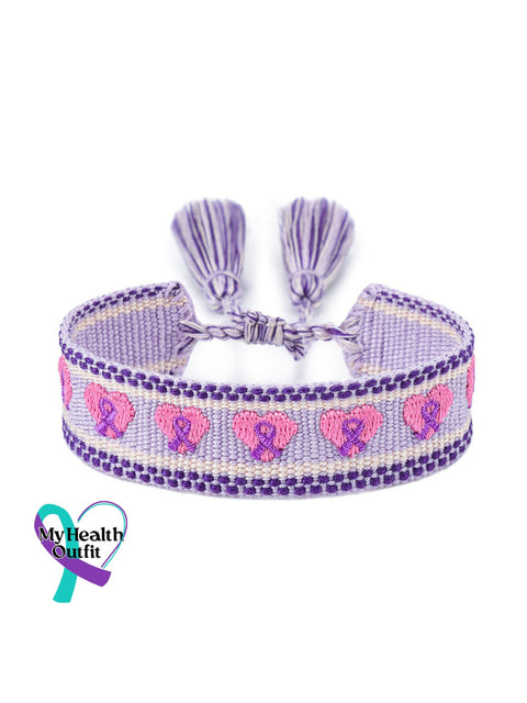 Women’s Cancer Awareness Care Ribbon Handwoven Bracelet Purple2 / Size