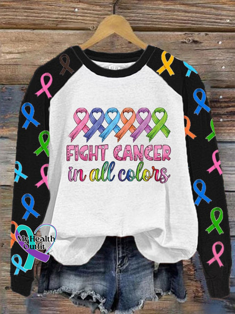 Women’s Cancer Awareness Fight In All Colors Print Sweatshirt Black / S