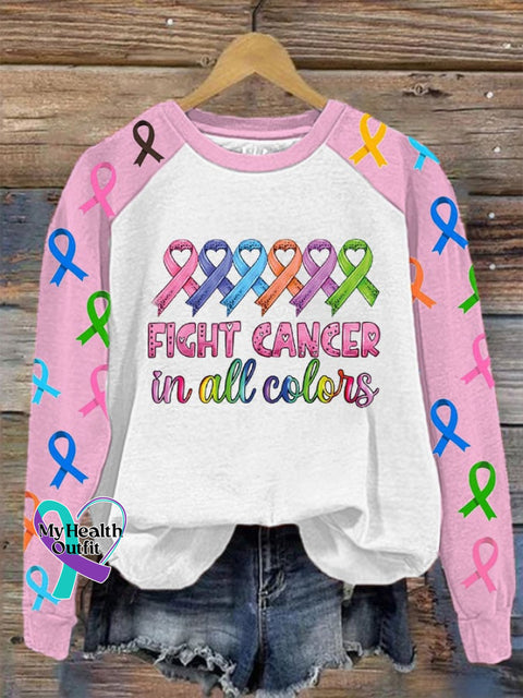 Women’s Cancer Awareness Fight In All Colors Print Sweatshirt Pink / S