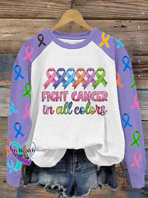 Women’s Cancer Awareness Fight In All Colors Print Sweatshirt Purple / S