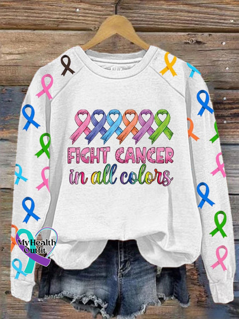 Women’s Cancer Awareness Fight In All Colors Print Sweatshirt White / S
