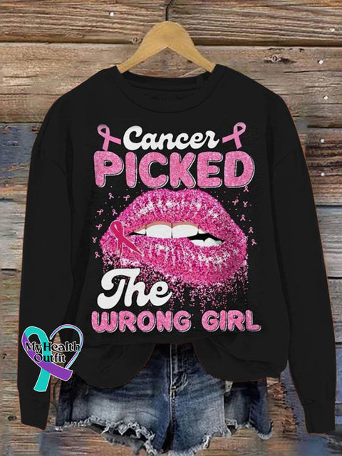 Women’s Cancer Picked The Wrong Girl Print Pattern Casual Sweatshirt Black / S