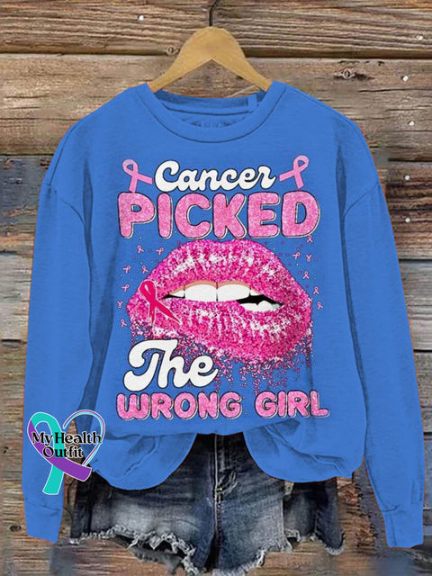 Women’s Cancer Picked The Wrong Girl Print Pattern Casual Sweatshirt Blue / S