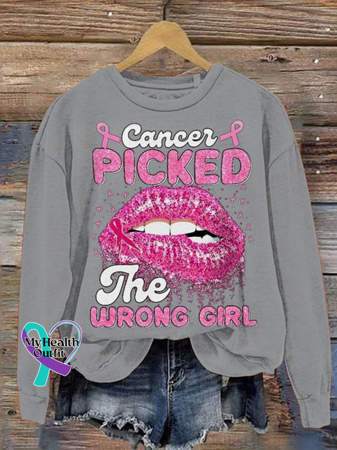 Women’s Cancer Picked The Wrong Girl Print Pattern Casual Sweatshirt Grey / S
