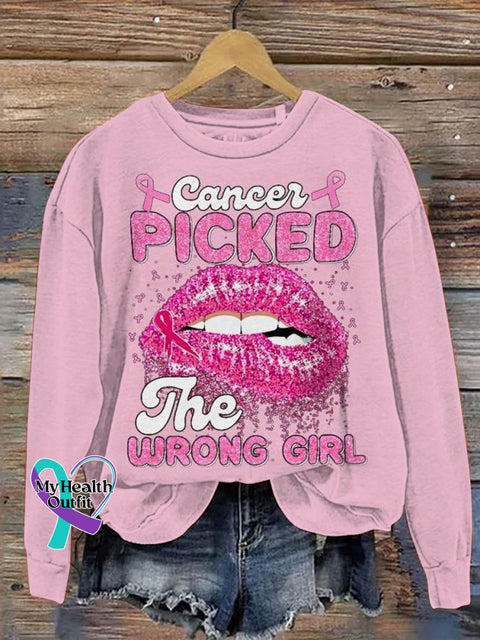 Women’s Cancer Picked The Wrong Girl Print Pattern Casual Sweatshirt Pink / S