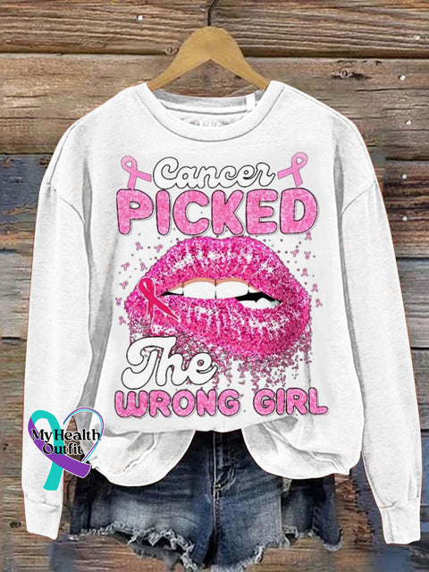 Women’s Cancer Picked The Wrong Girl Print Pattern Casual Sweatshirt White / S