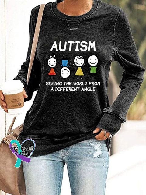 Women’s Casual Autism Awareness Printed Long Sleeve Sweatshirt Black / S