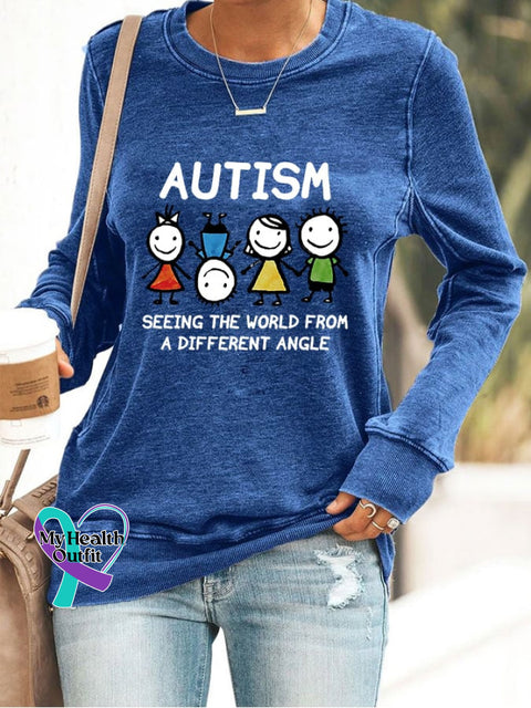 Women’s Casual Autism Awareness Printed Long Sleeve Sweatshirt Blue / S