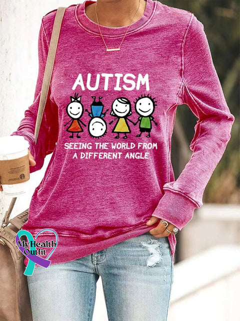 Women’s Casual Autism Awareness Printed Long Sleeve Sweatshirt Fuchsia / S