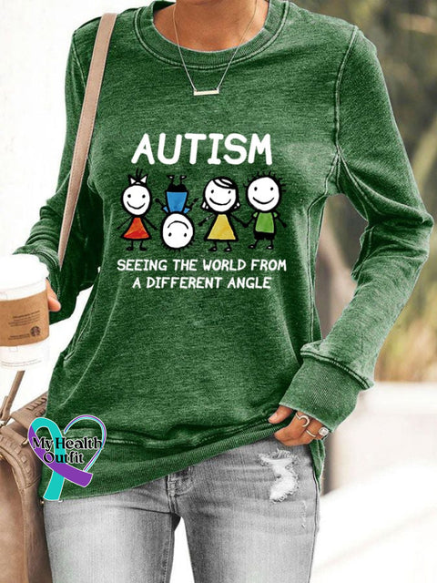 Women’s Casual Autism Awareness Printed Long Sleeve Sweatshirt Green / S