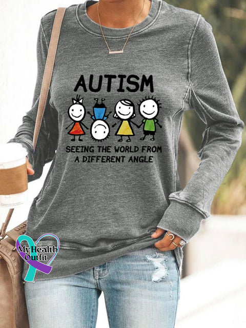 Women’s Casual Autism Awareness Printed Long Sleeve Sweatshirt Grey / S