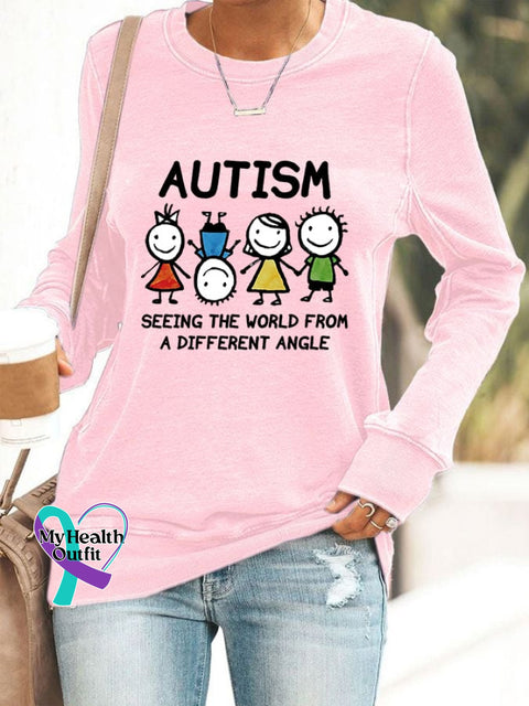 Women’s Casual Autism Awareness Printed Long Sleeve Sweatshirt Pink / S