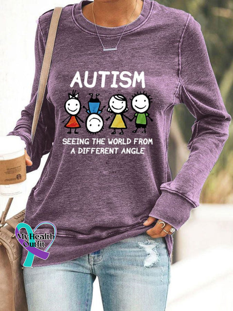 Women’s Casual Autism Awareness Printed Long Sleeve Sweatshirt Purple / S