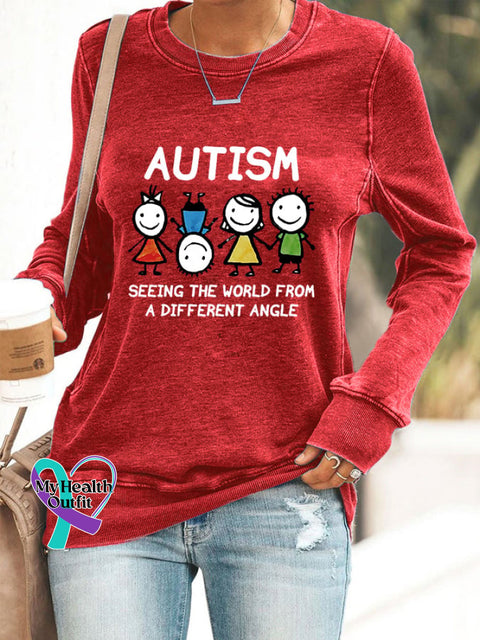 Women’s Casual Autism Awareness Printed Long Sleeve Sweatshirt Red / S