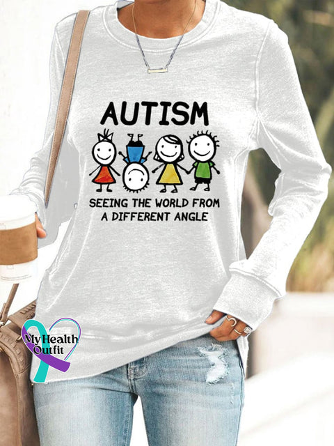 Women’s Casual Autism Awareness Printed Long Sleeve Sweatshirt White / S