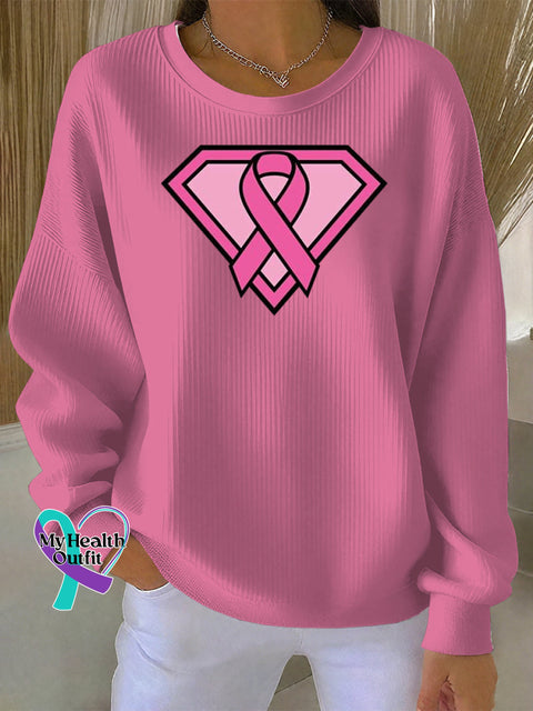Women’s Casual Breast Cancar Awareness Art Print Hoodie Pink / S