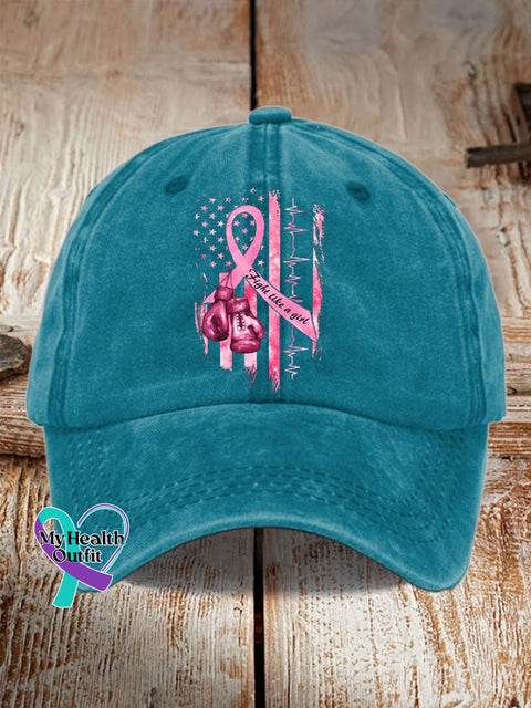 Women’s Casual Breast Cancer Awareness Print Baseball Cap Lake Blue / One-Size