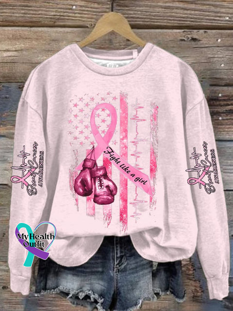 Women’s Casual Breast Cancer Awareness Print Long Sleeve Sweatshirt Pink / S